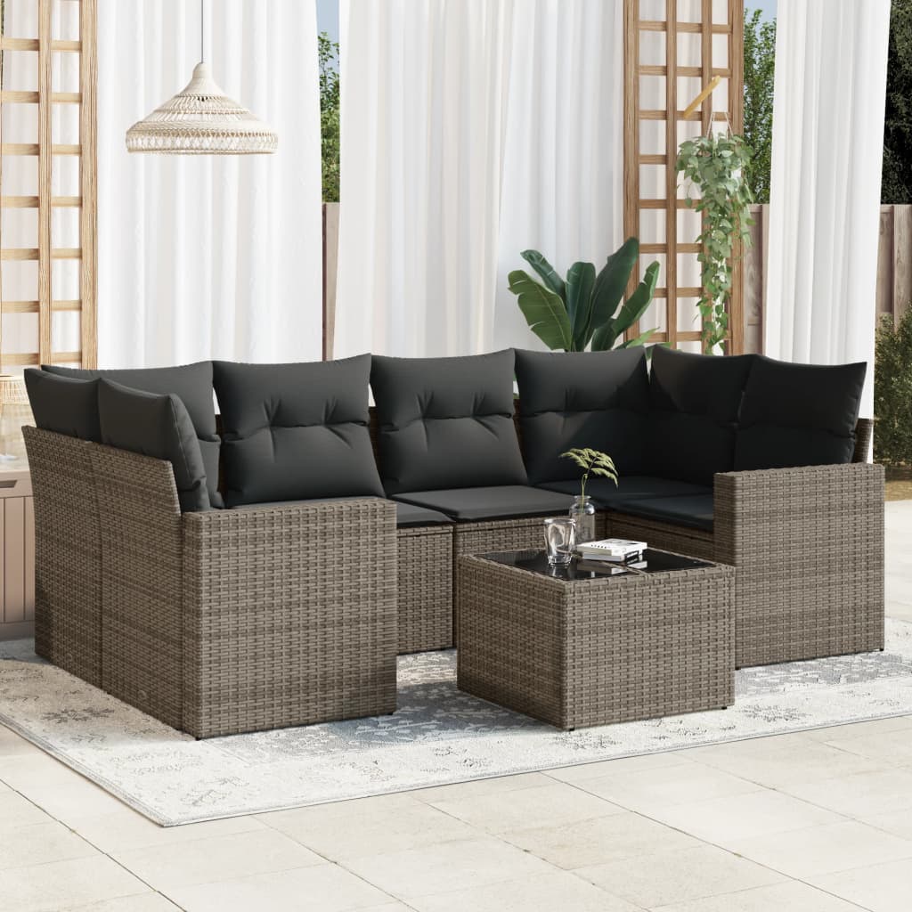 7-delige Loungeset met kussens poly rattan