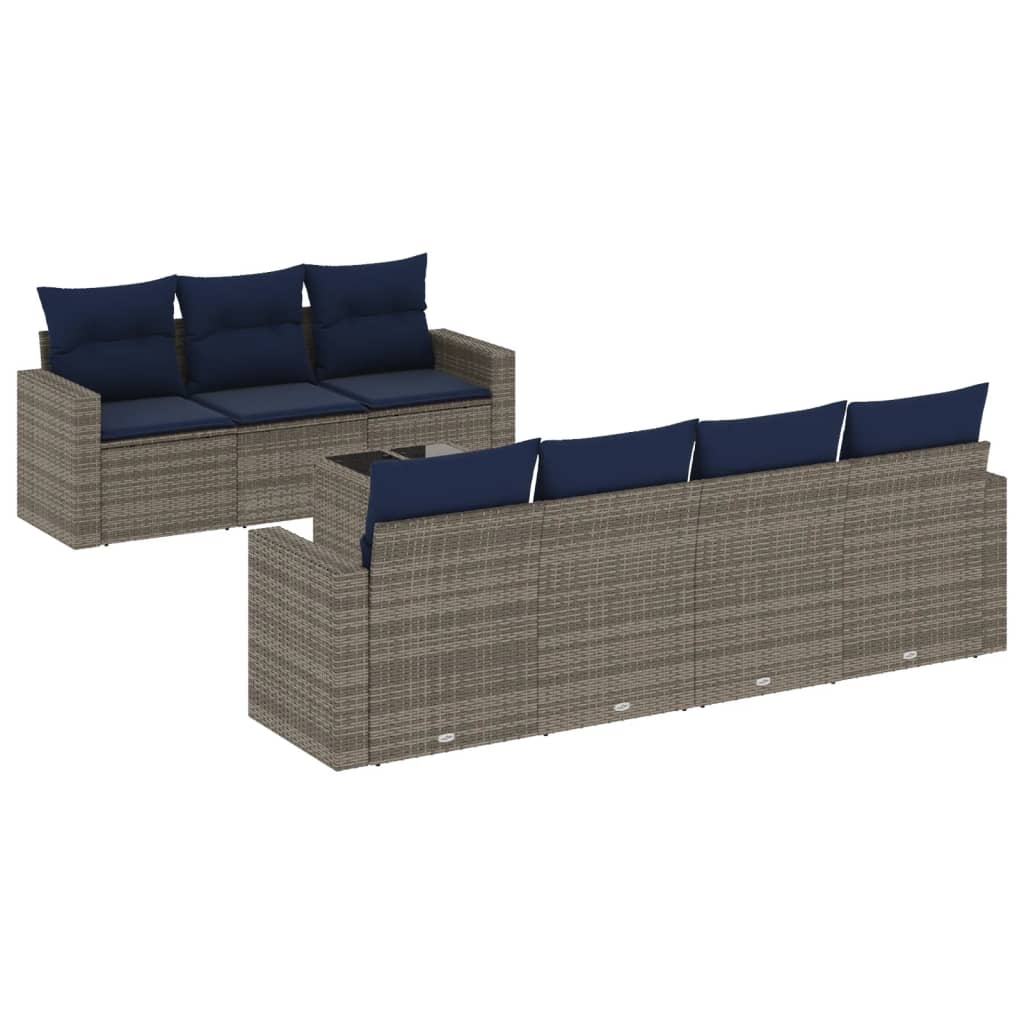 8-delige Loungeset met kussens poly rattan