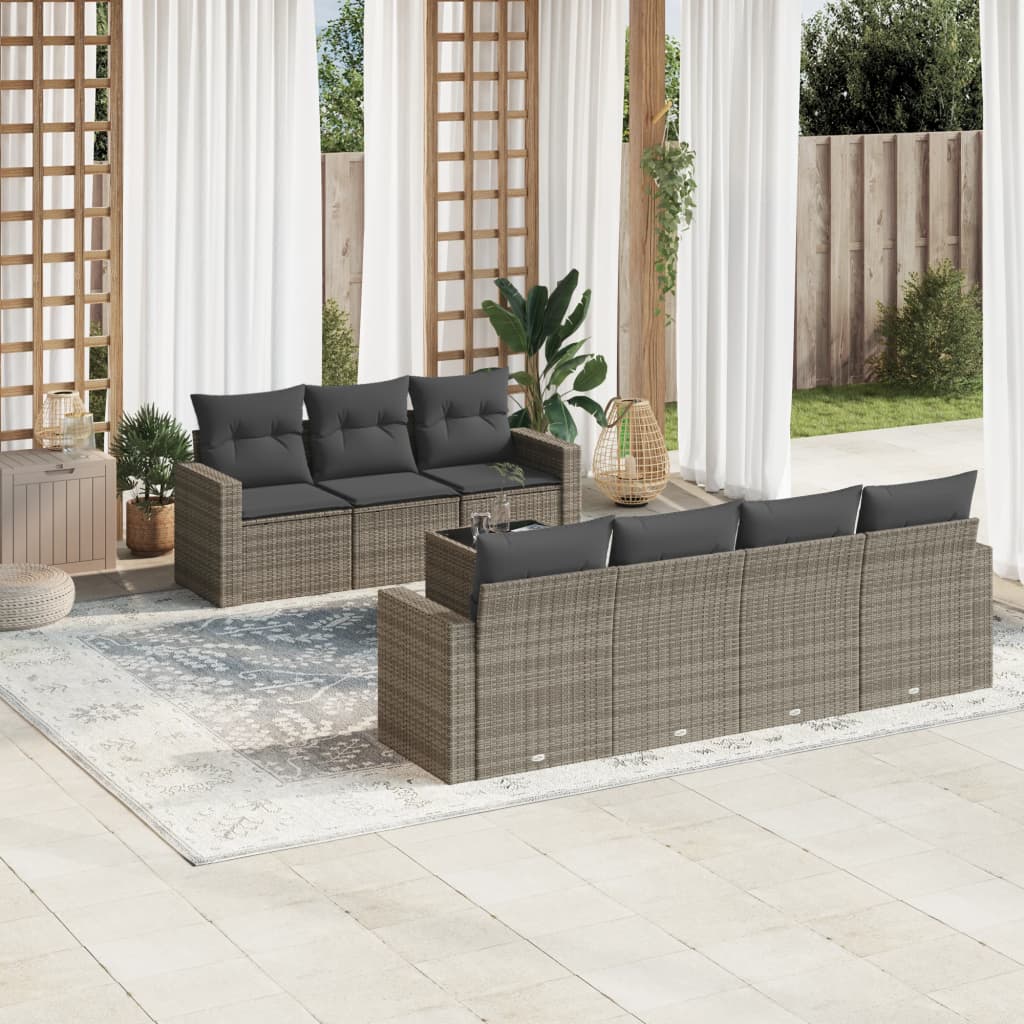 8-delige Loungeset met kussens poly rattan