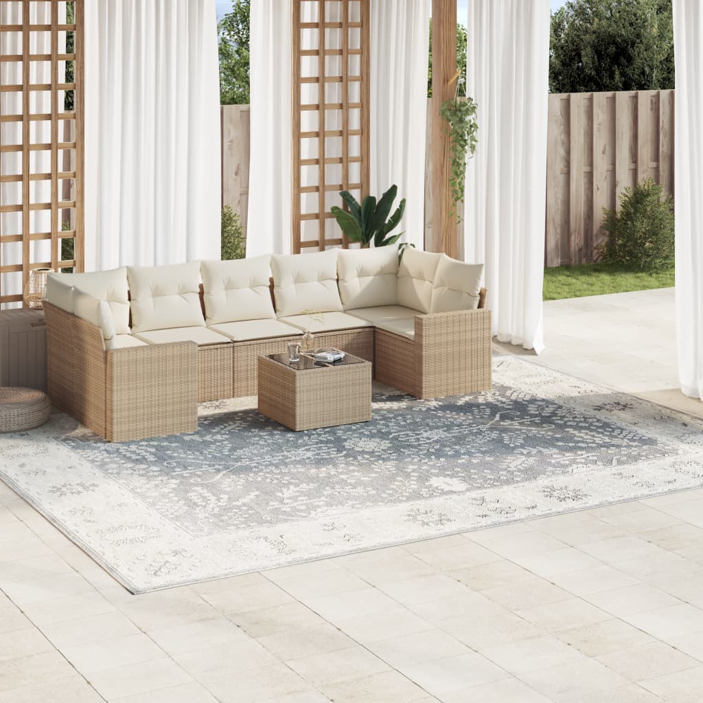 8-delige Loungeset met kussens poly rattan