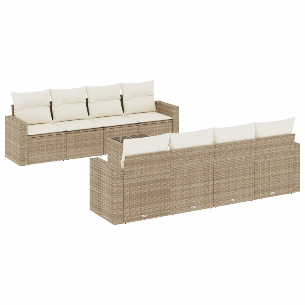 9-delige Loungeset met kussens poly rattan