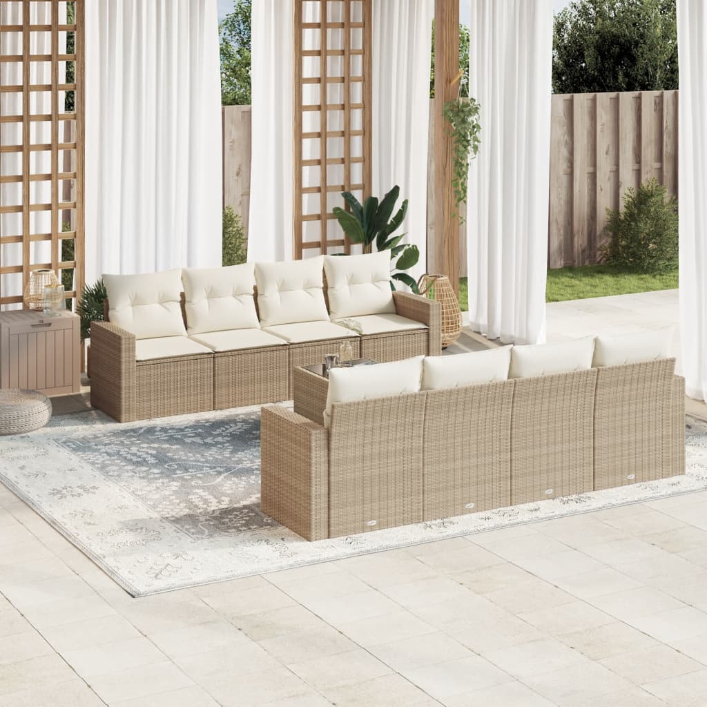 9-delige Loungeset met kussens poly rattan