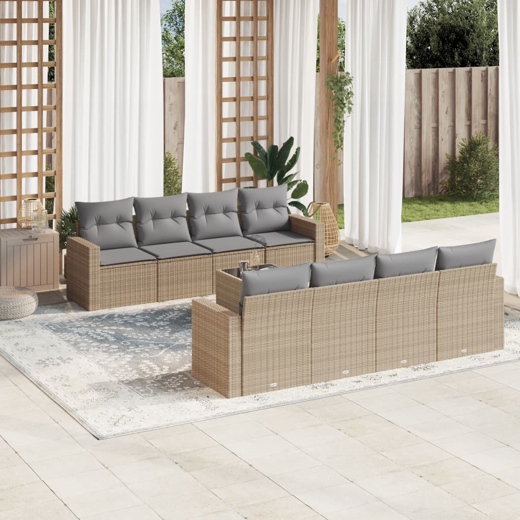 9-delige Loungeset met kussens poly rattan