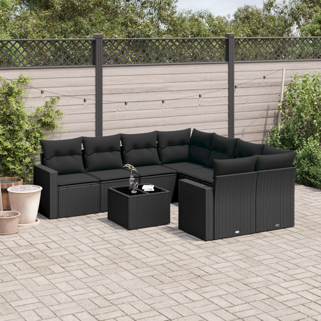 9-delige Loungeset met kussens poly rattan