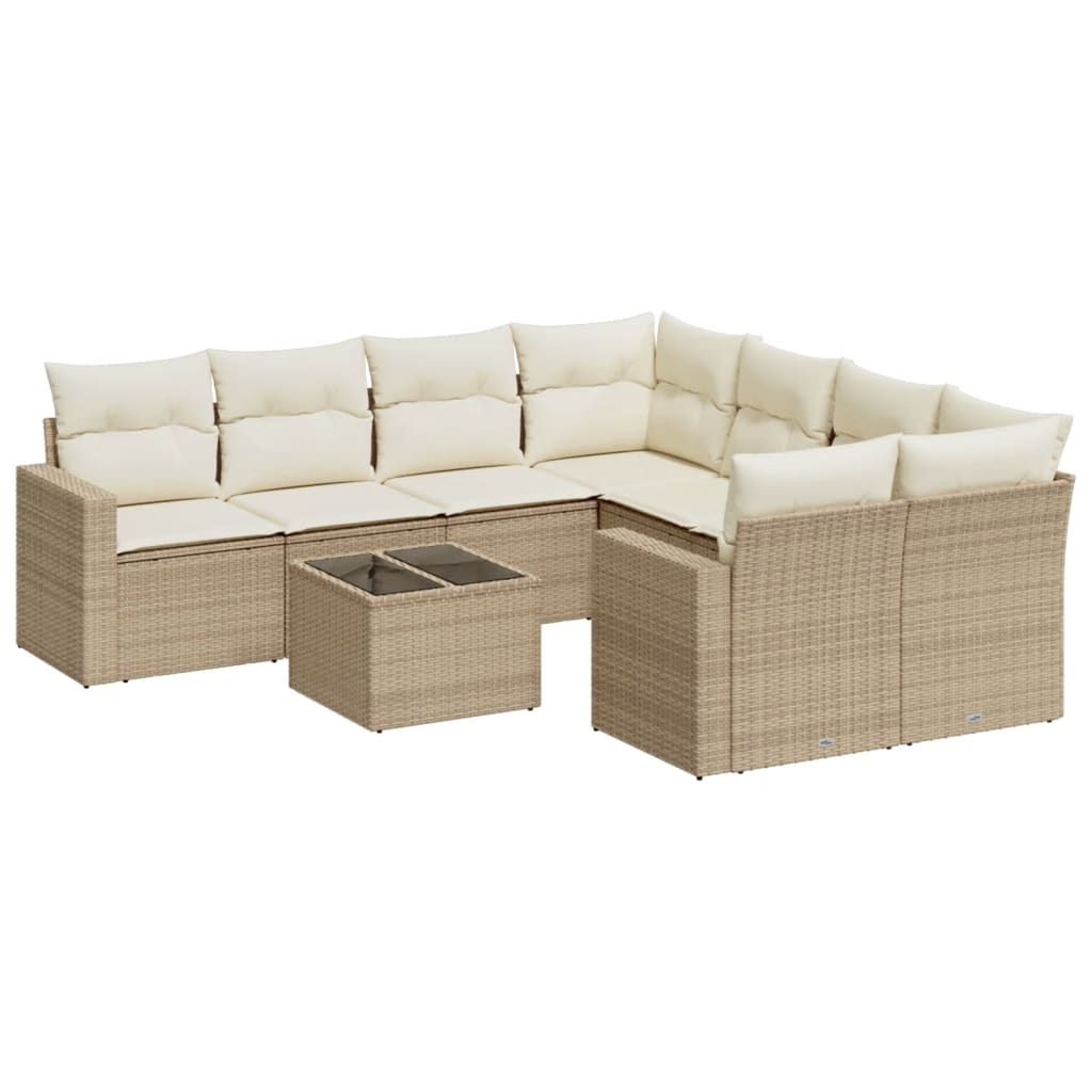 9-delige Loungeset met kussens poly rattan