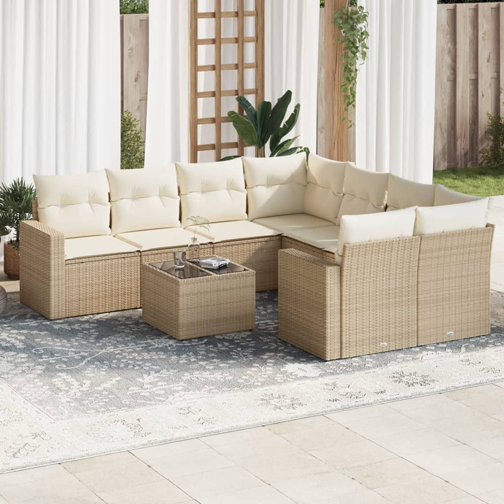 9-delige Loungeset met kussens poly rattan