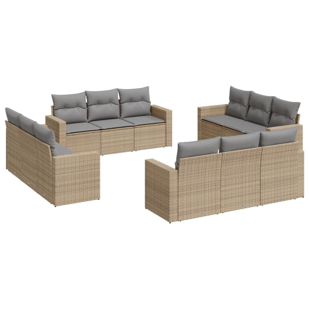 13-delige Loungeset met kussens poly rattan lichtgrijs