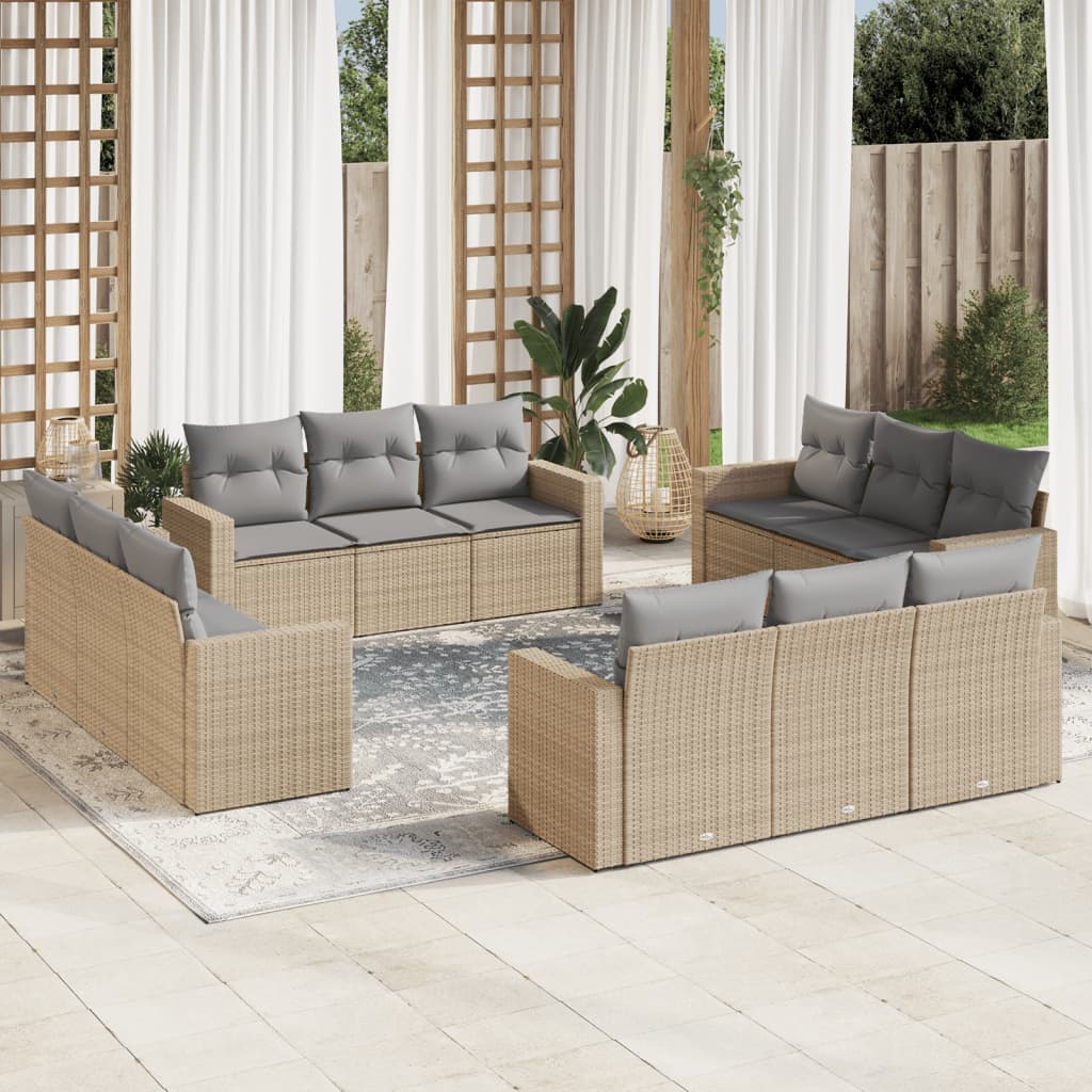 13-delige Loungeset met kussens poly rattan lichtgrijs