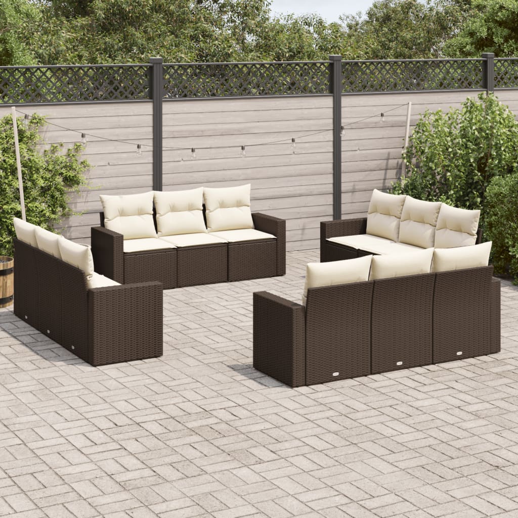 13-delige Loungeset met kussens poly rattan lichtgrijs