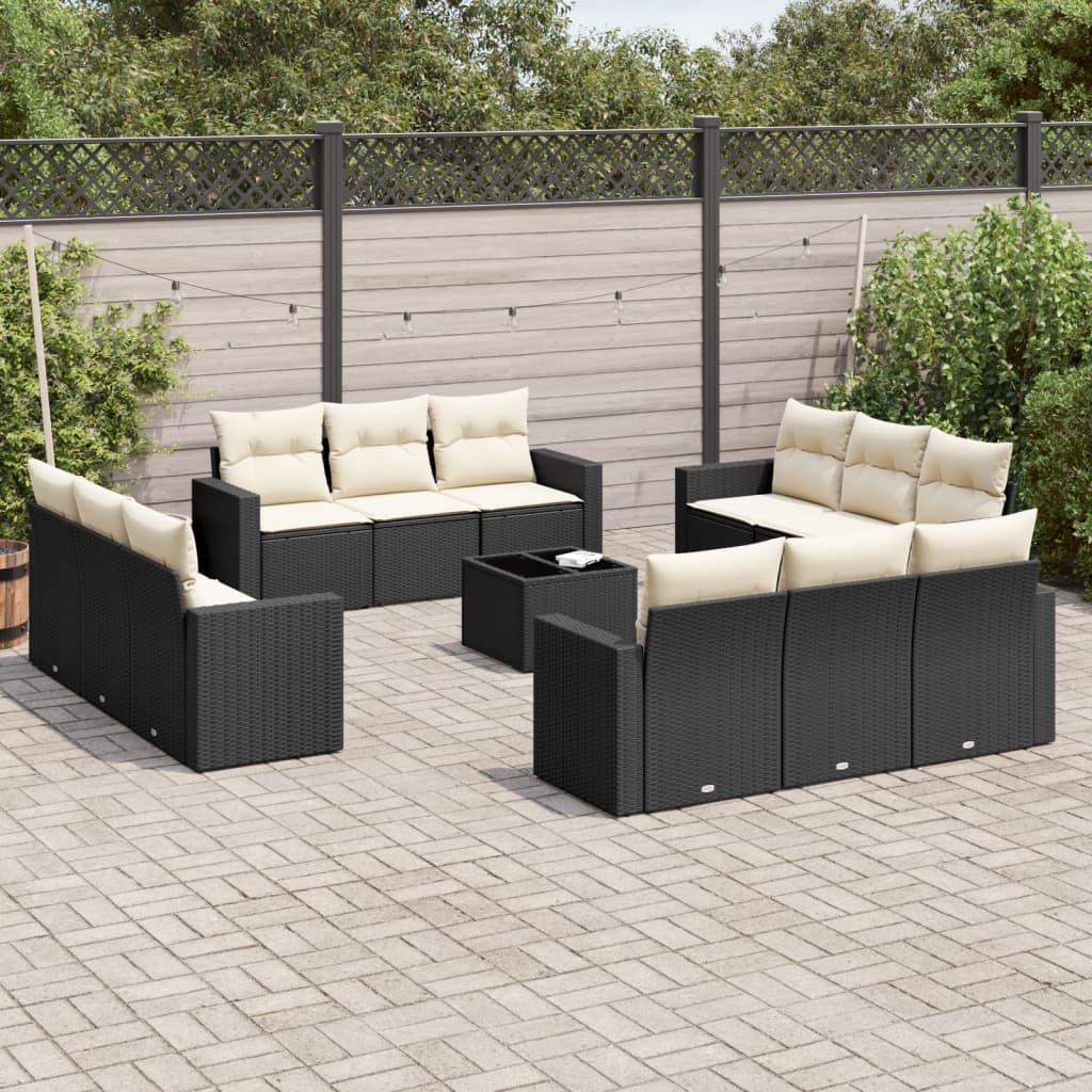 13-delige Loungeset met kussens poly rattan lichtgrijs