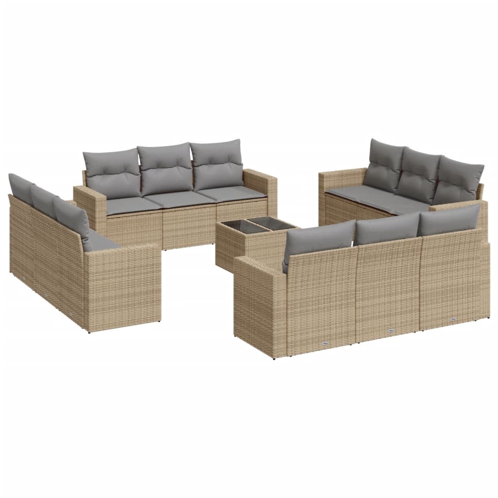 13-delige Loungeset met kussens poly rattan lichtgrijs