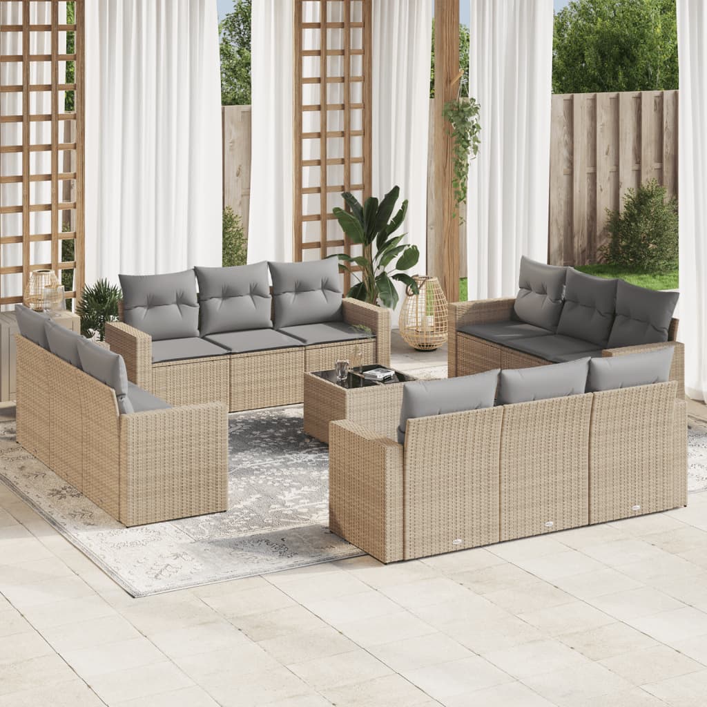 13-delige Loungeset met kussens poly rattan lichtgrijs