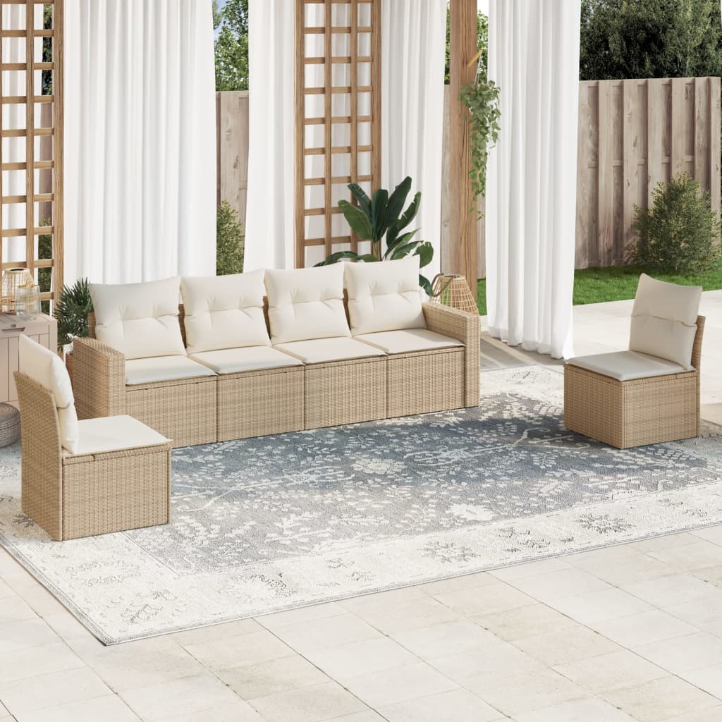 7-delige Loungeset met kussens poly rattan