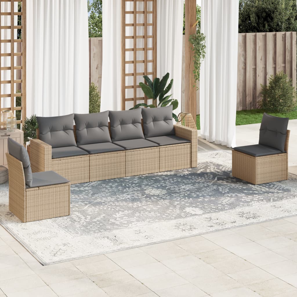 7-delige Loungeset met kussens poly rattan