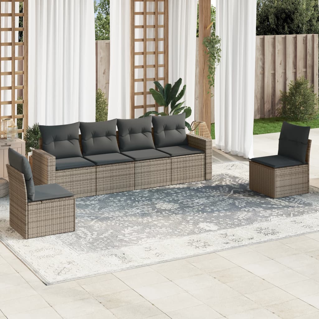 7-delige Loungeset met kussens poly rattan