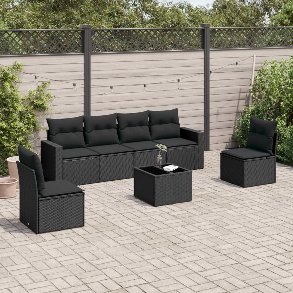 7-delige Loungeset met kussens poly rattan