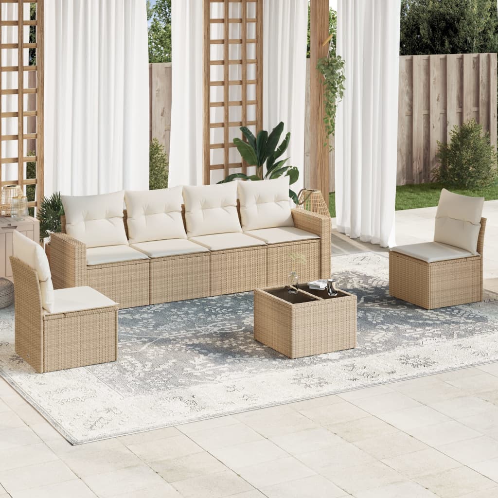 7-delige Loungeset met kussens poly rattan