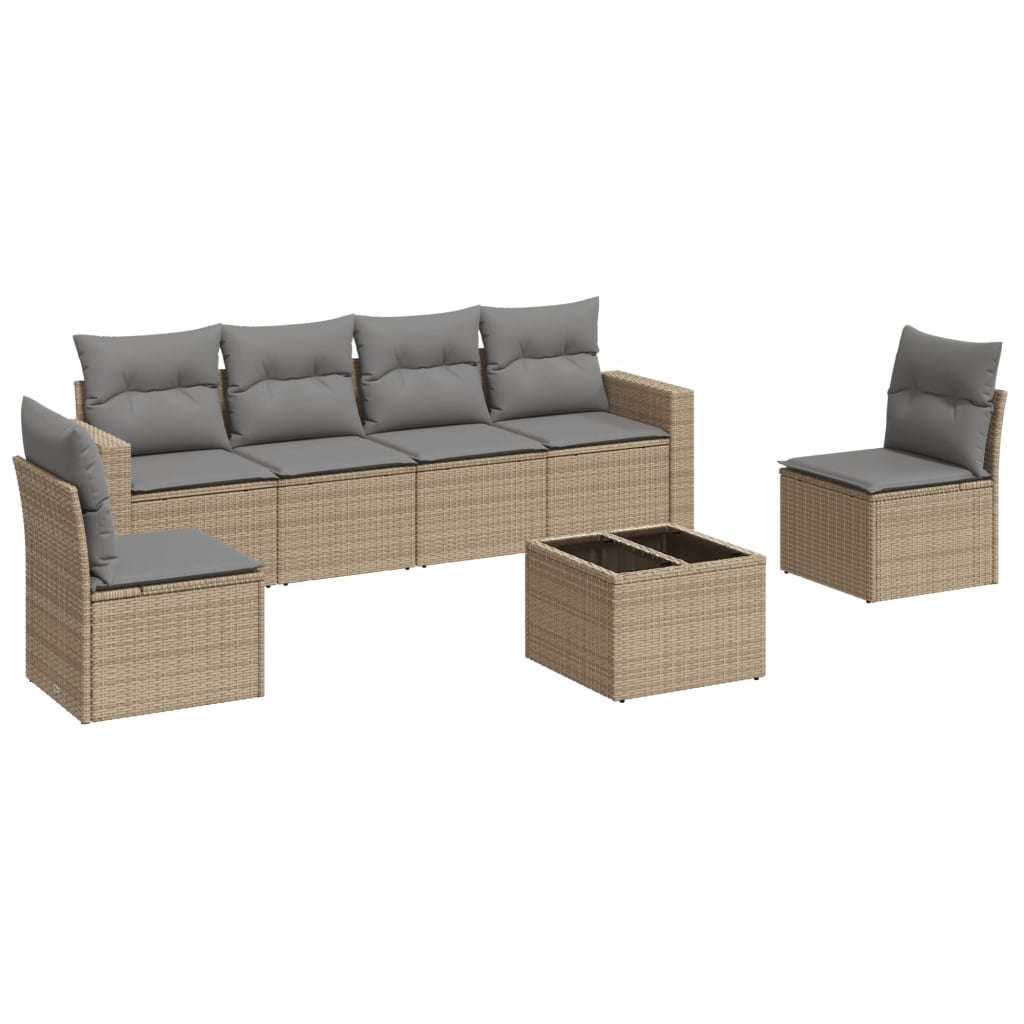 7-delige Loungeset met kussens poly rattan