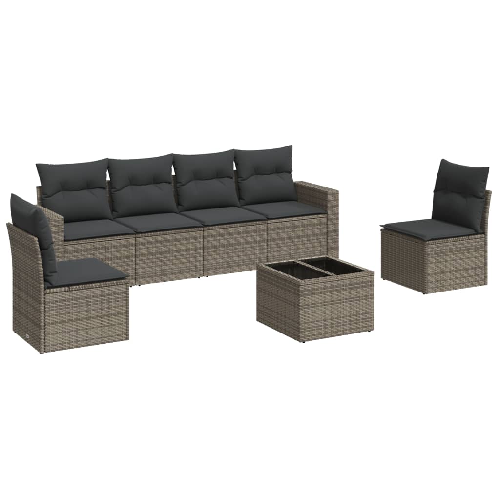 7-delige Loungeset met kussens poly rattan