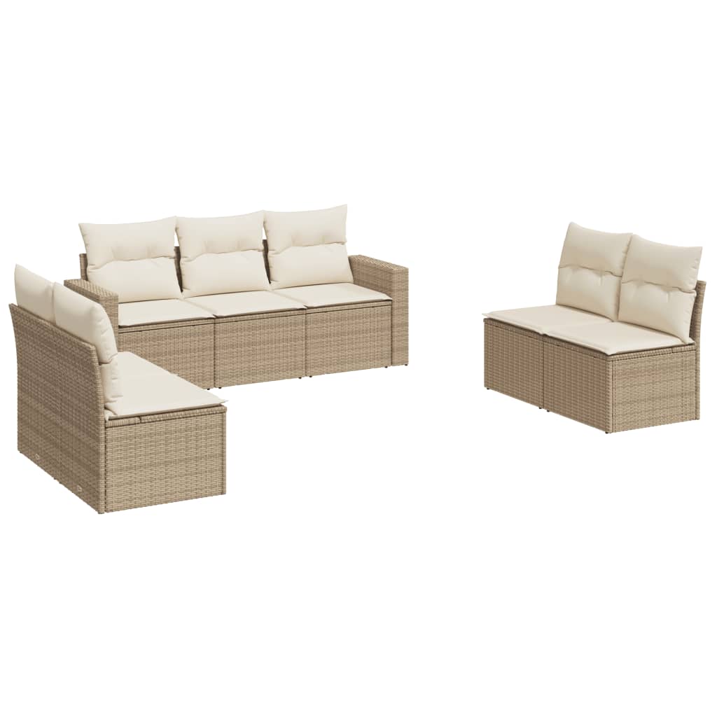 7-delige Loungeset met kussens poly rattan