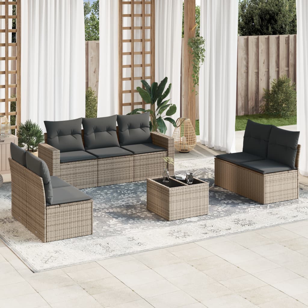 7-delige Loungeset met kussens poly rattan