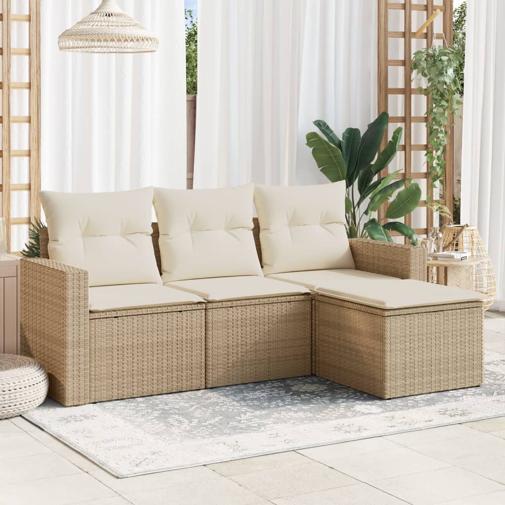 4-delige Loungeset met kussens poly rattan