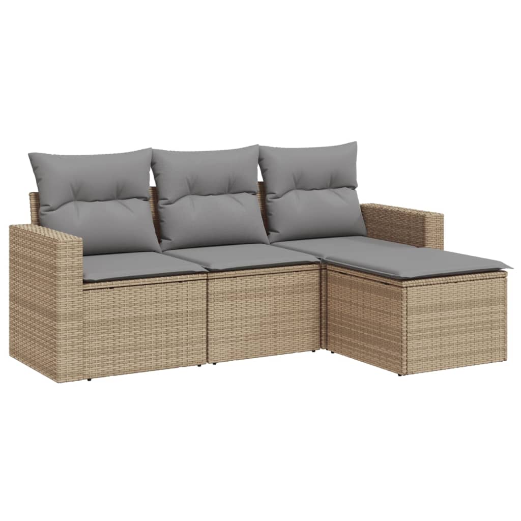 4-delige Loungeset met kussens poly rattan