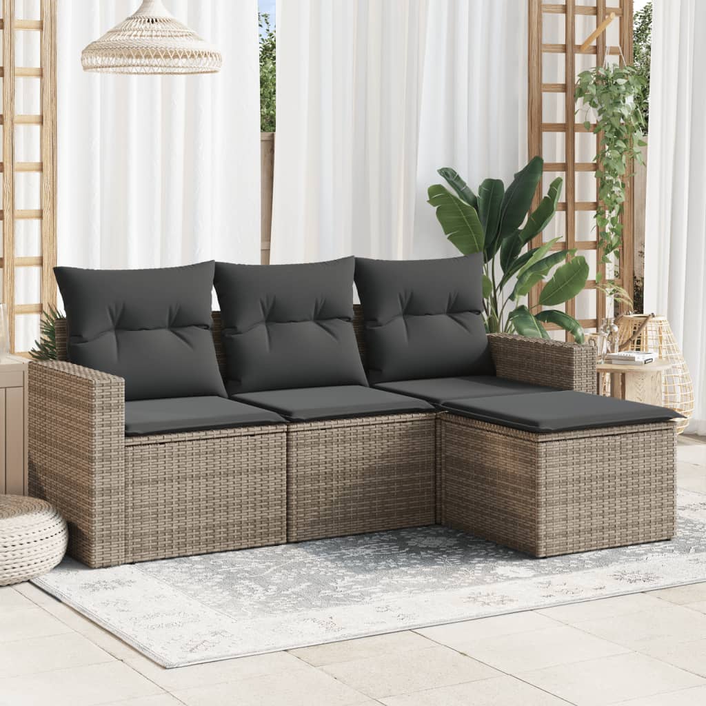 4-delige Loungeset met kussens poly rattan