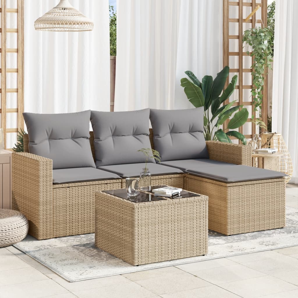 4-delige Loungeset met kussens poly rattan