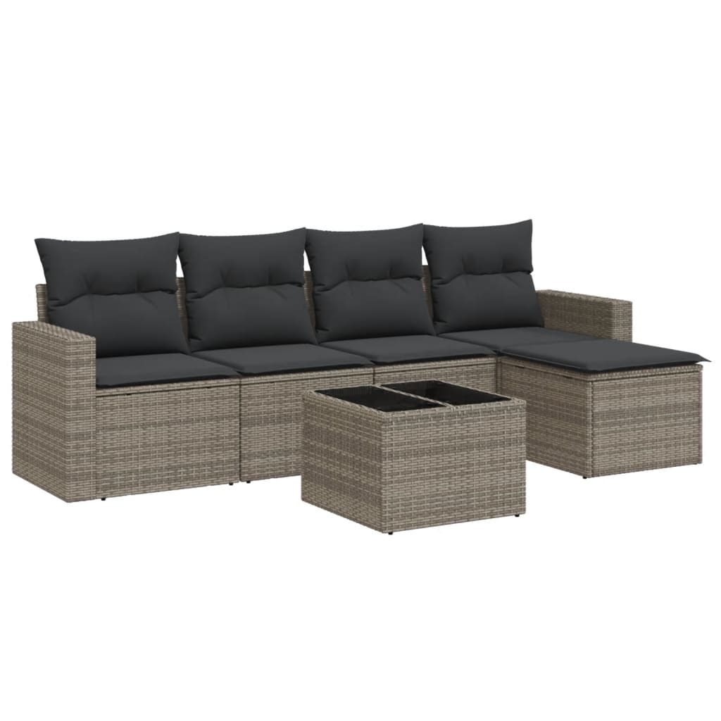 6-delige Loungeset met kussens poly rattan