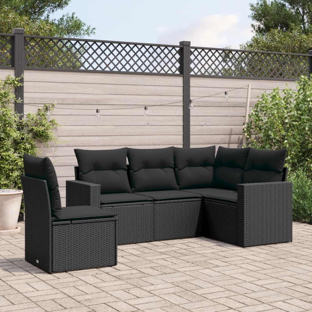 5-delige Loungeset met kussens poly rattan