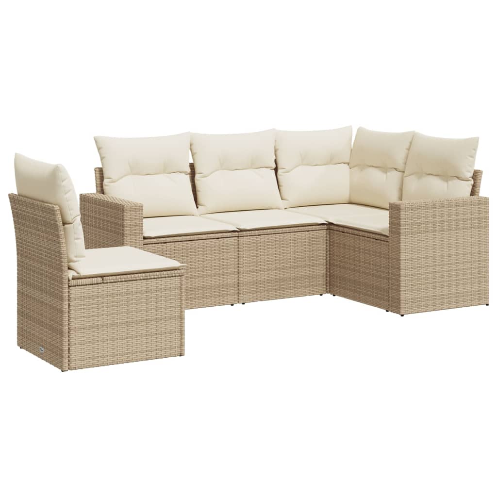 5-delige Loungeset met kussens poly rattan