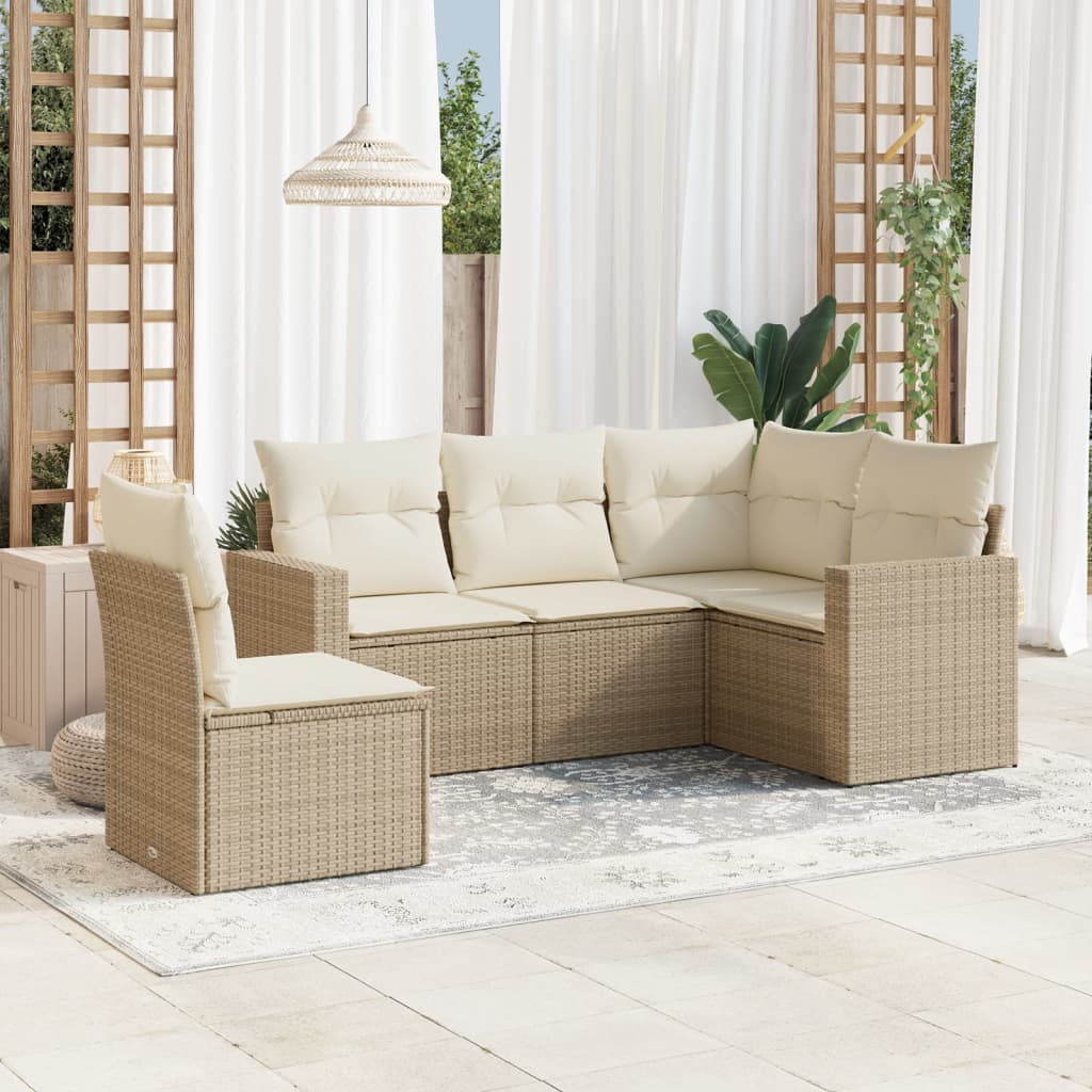 5-delige Loungeset met kussens poly rattan