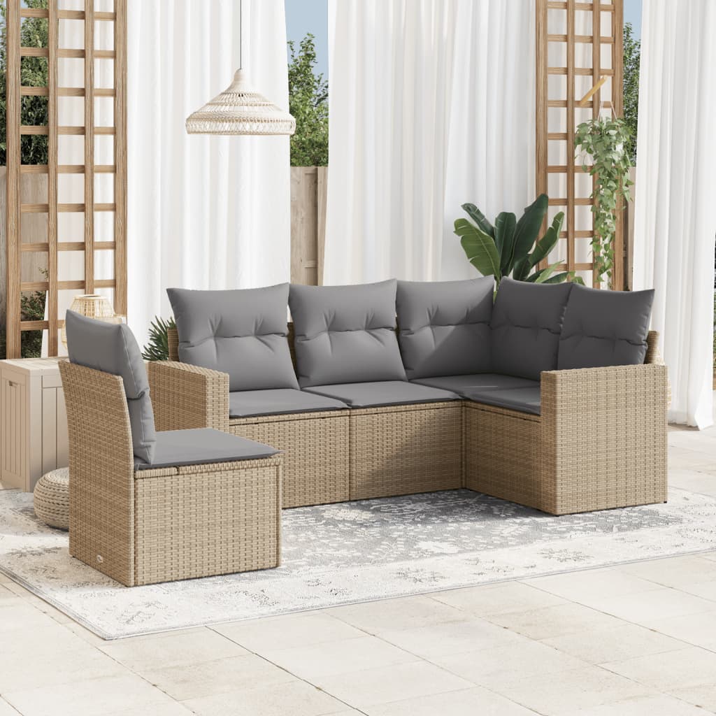 5-delige Loungeset met kussens poly rattan