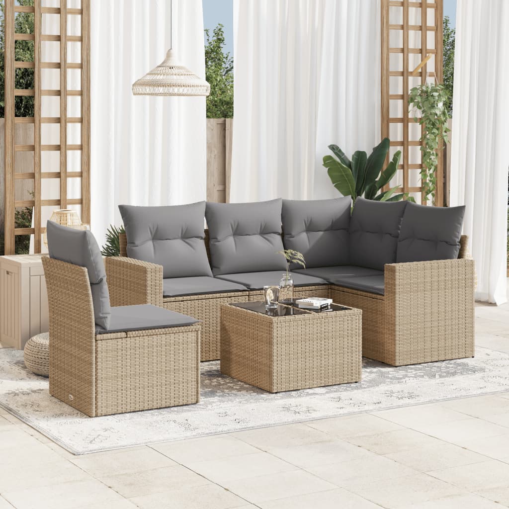 5-delige Loungeset met kussens poly rattan