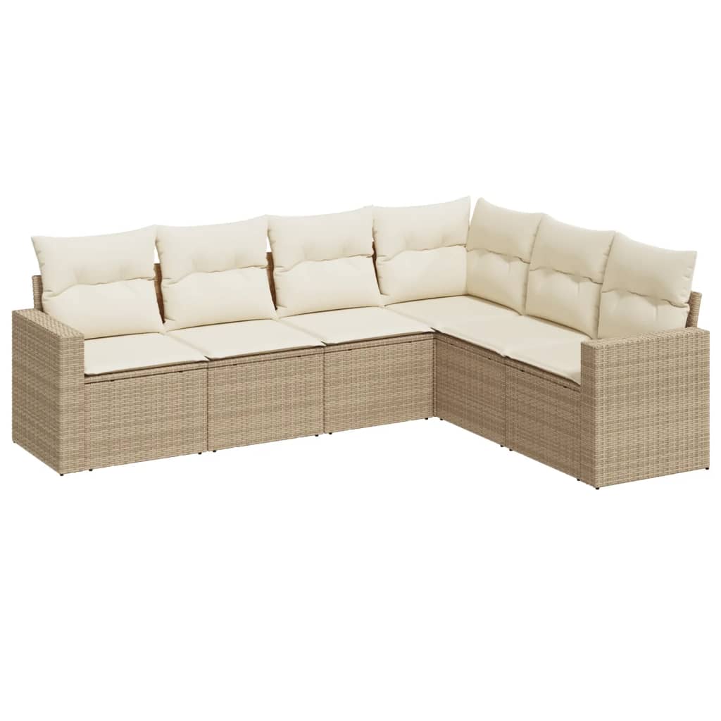 6-delige Loungeset met kussens poly rattan