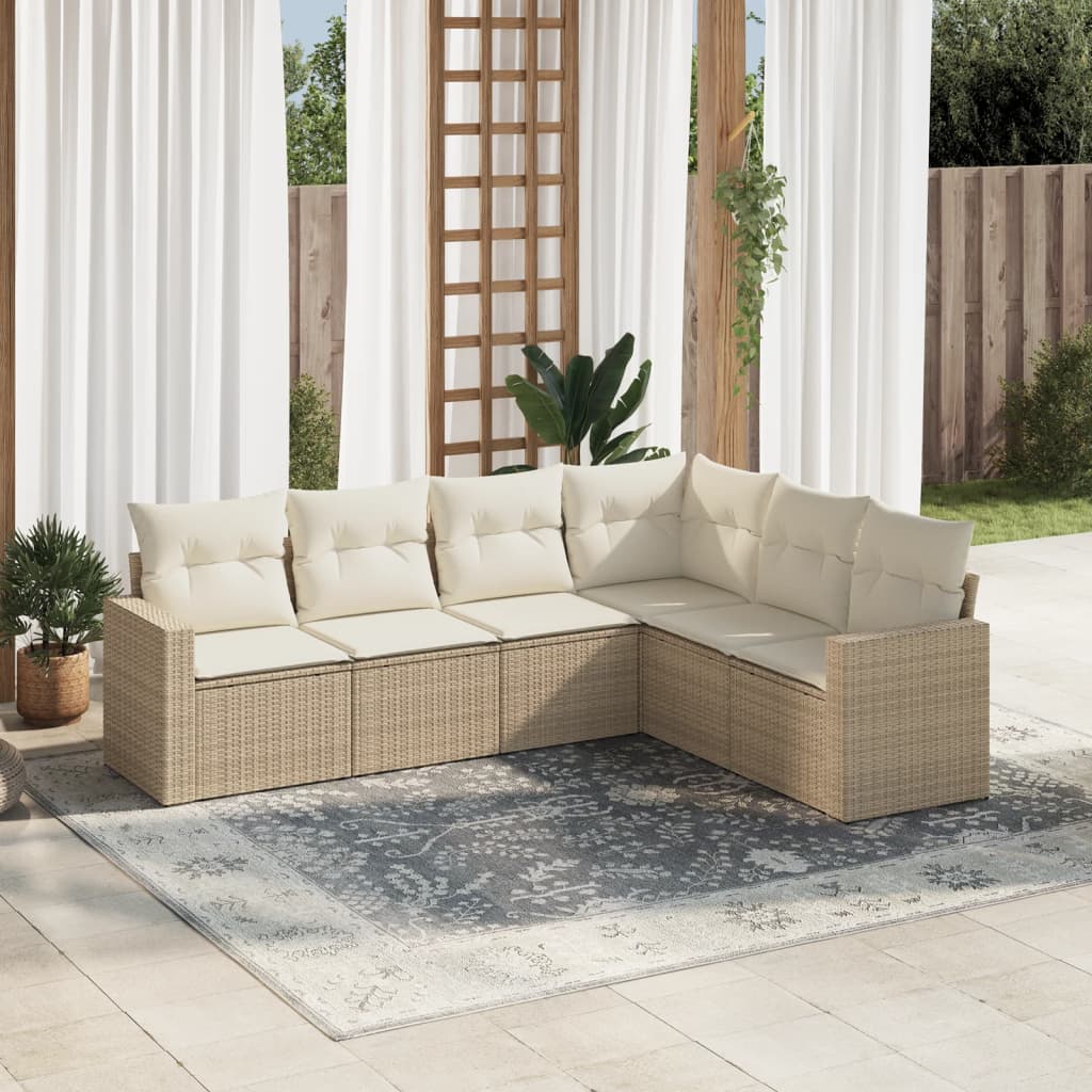 6-delige Loungeset met kussens poly rattan