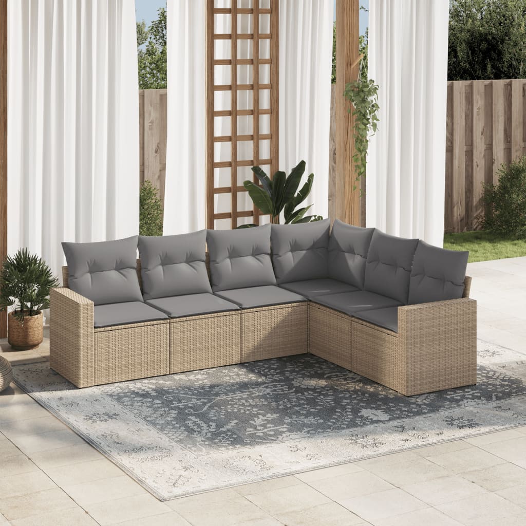 6-delige Loungeset met kussens poly rattan