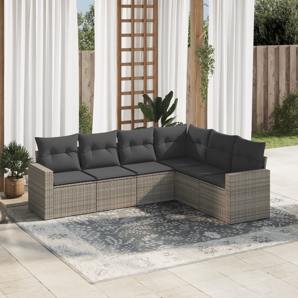 6-delige Loungeset met kussens poly rattan