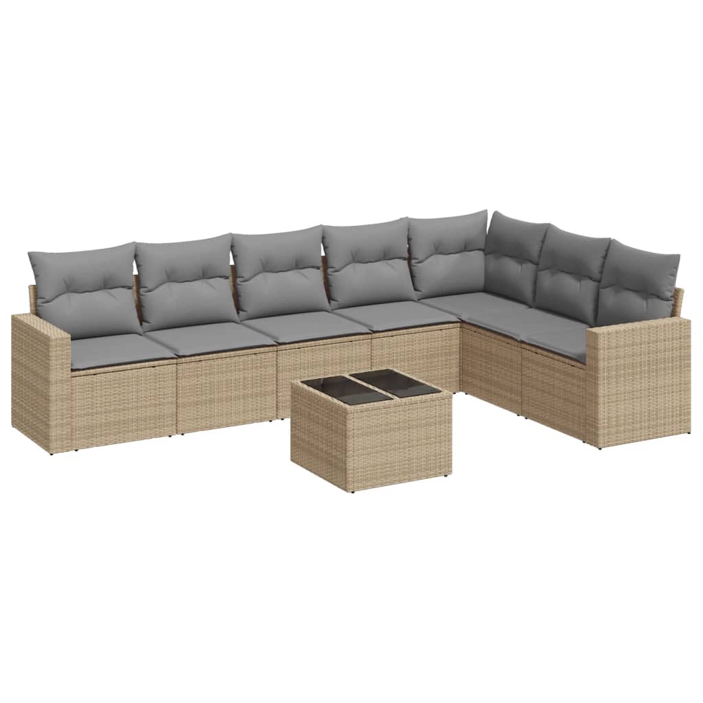 8-delige Loungeset met kussens poly rattan