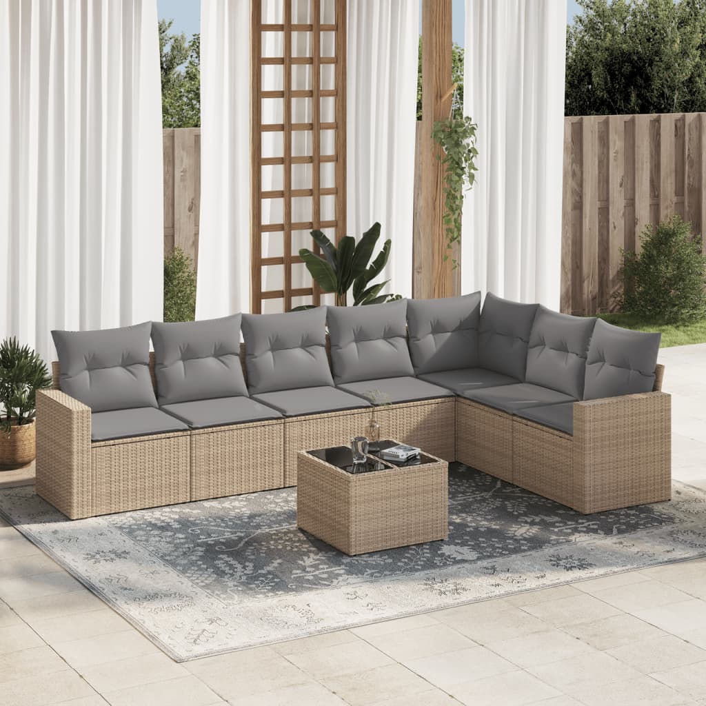 8-delige Loungeset met kussens poly rattan