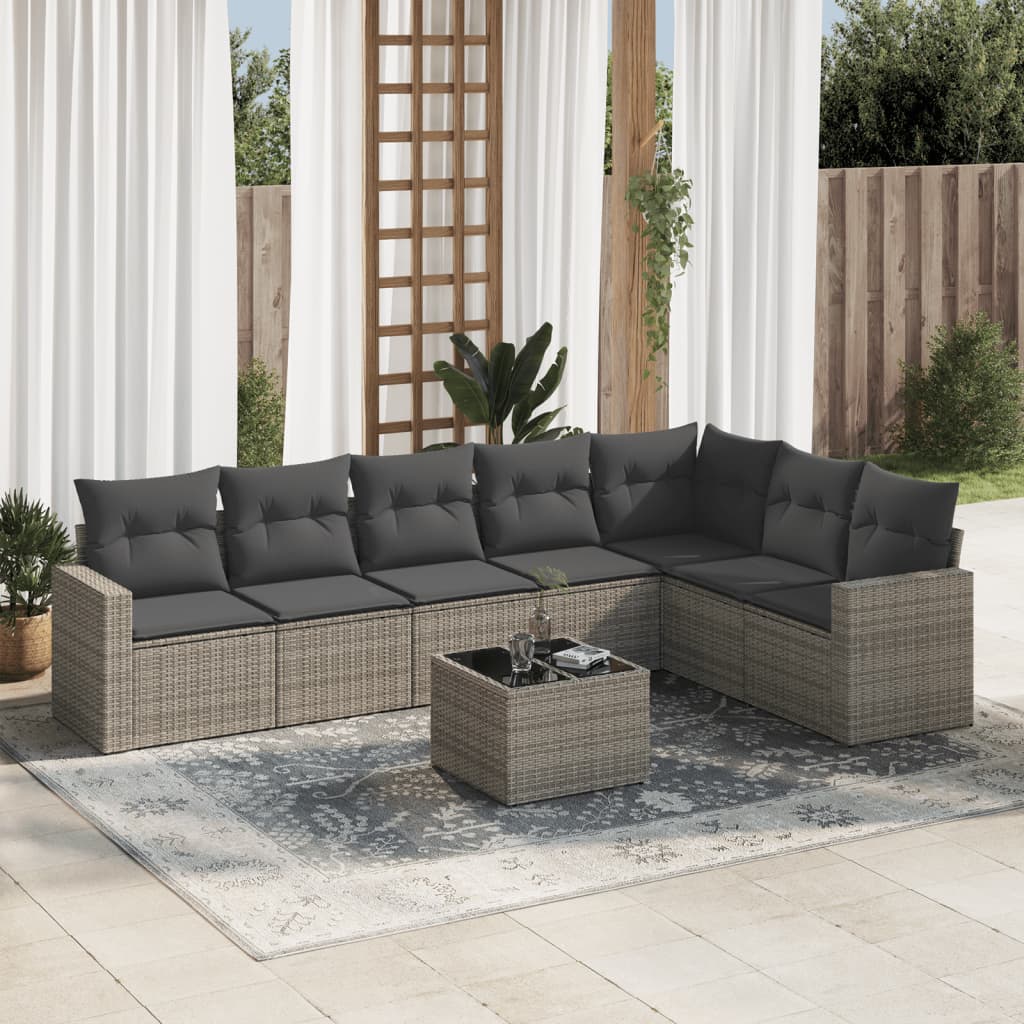 8-delige Loungeset met kussens poly rattan