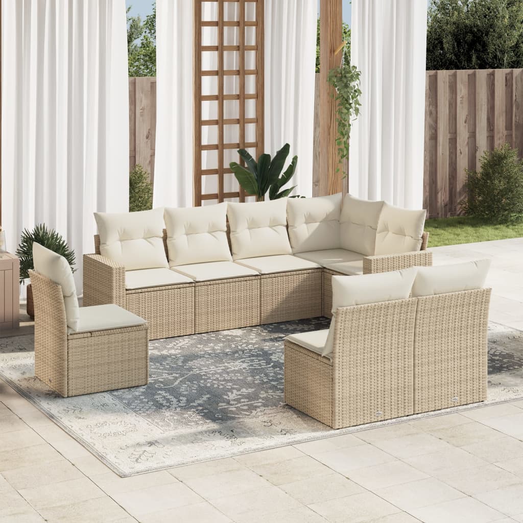 9-delige Loungeset met kussens poly rattan