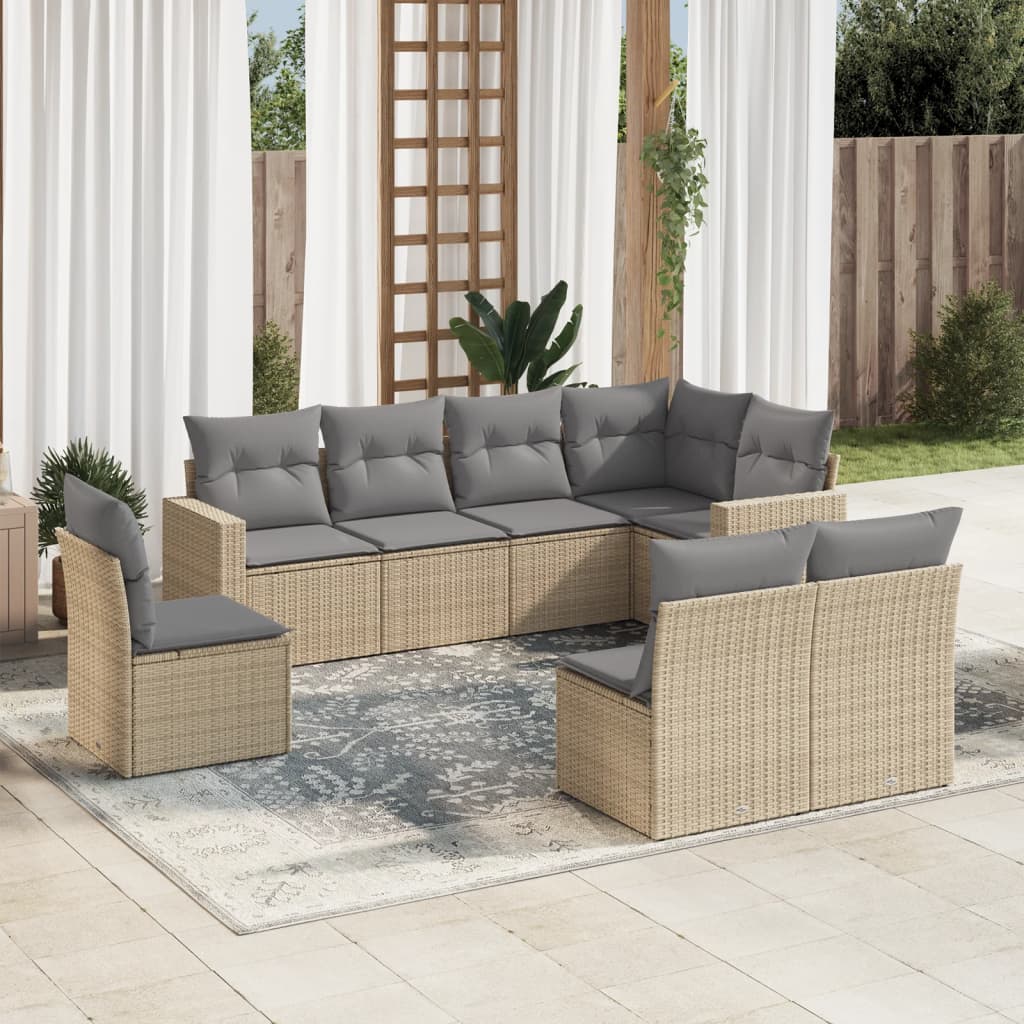 9-delige Loungeset met kussens poly rattan