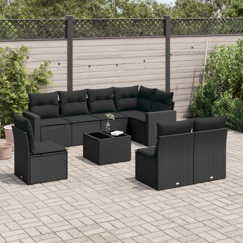 9-delige Loungeset met kussens poly rattan