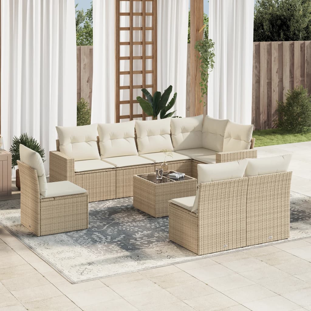 9-delige Loungeset met kussens poly rattan