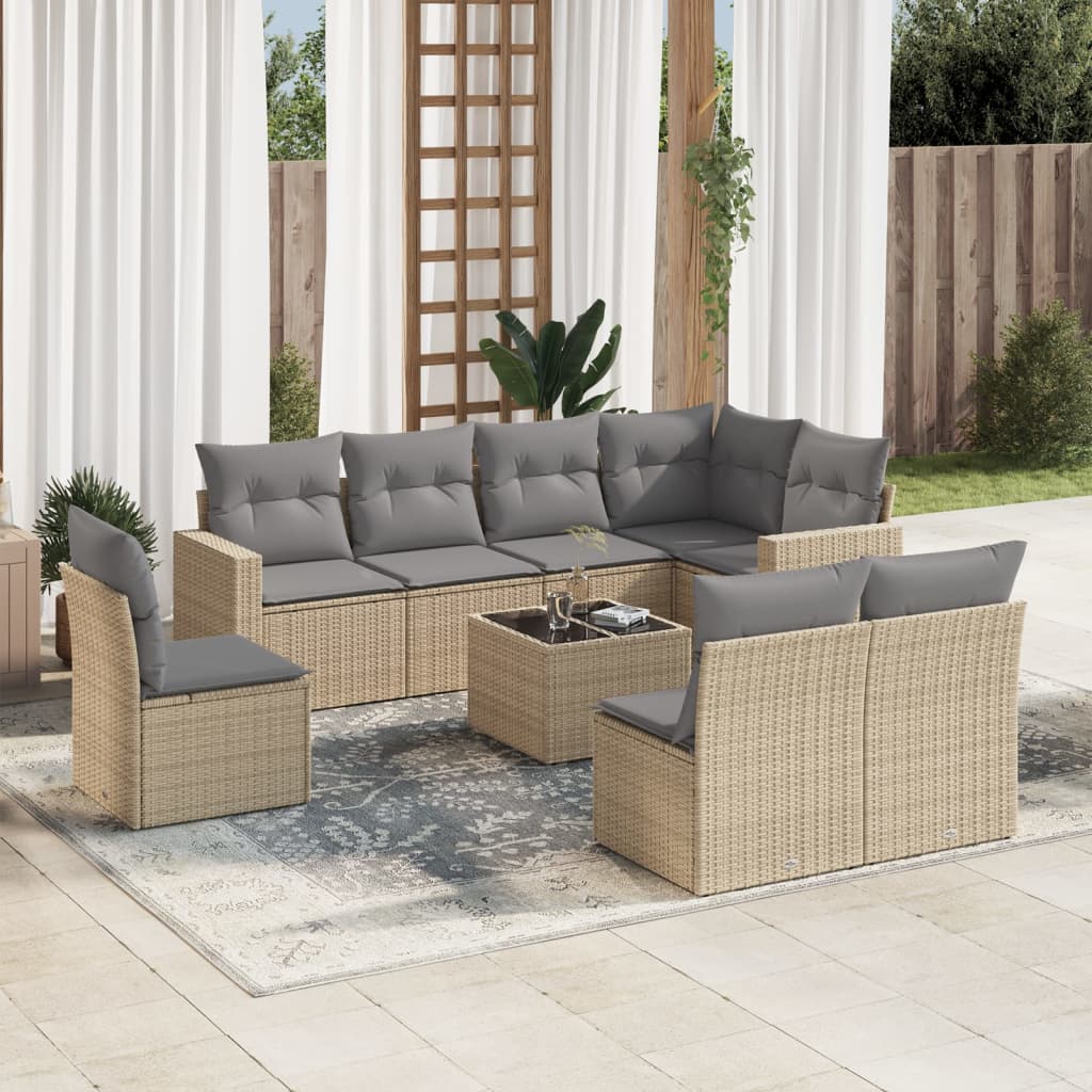 9-delige Loungeset met kussens poly rattan