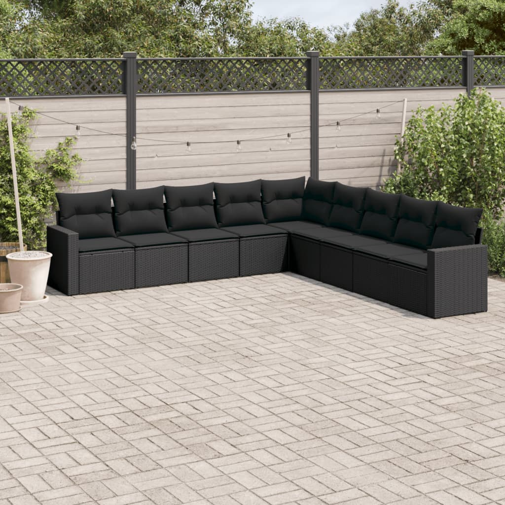 10-delige Loungeset met kussens poly rattan