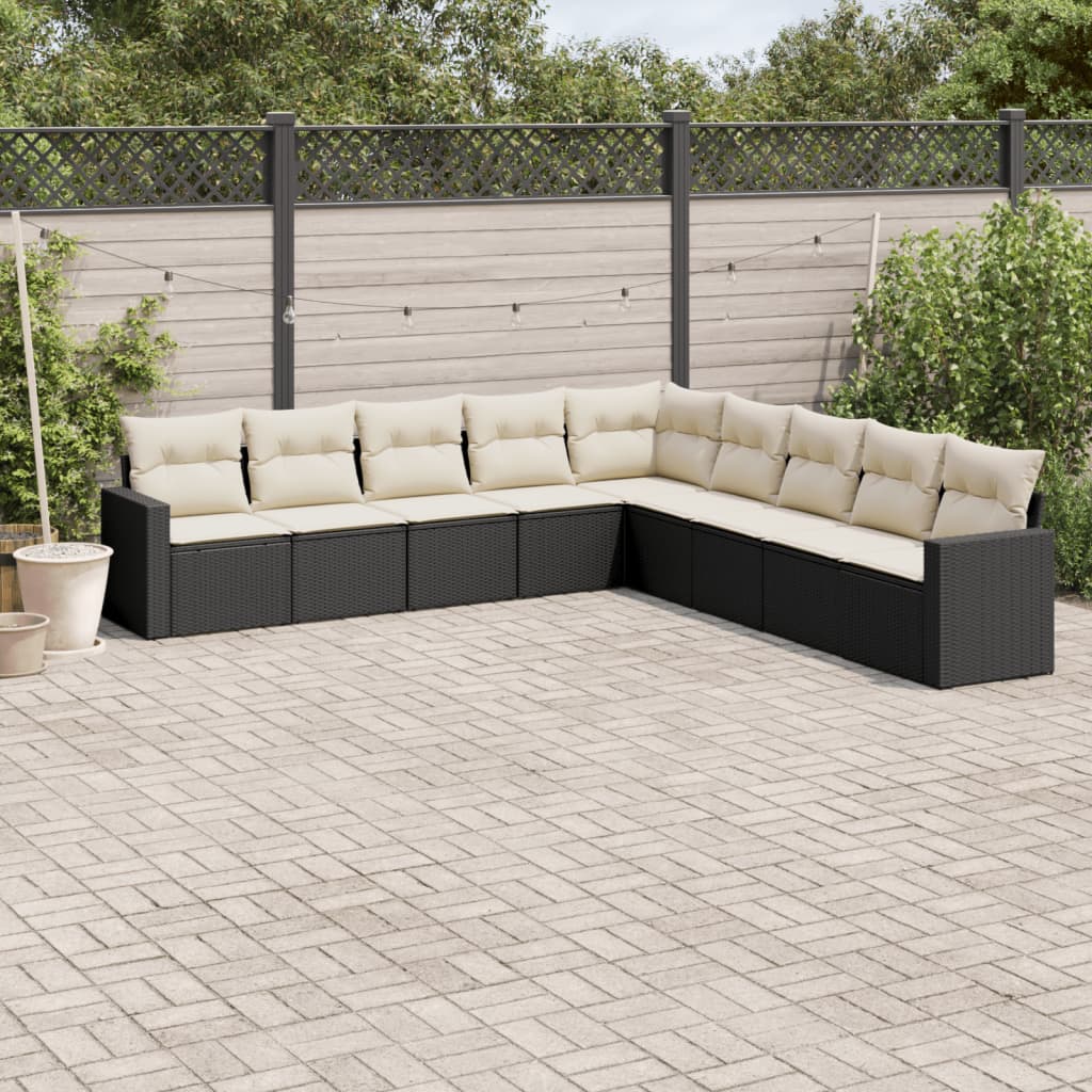 10-delige Loungeset met kussens poly rattan