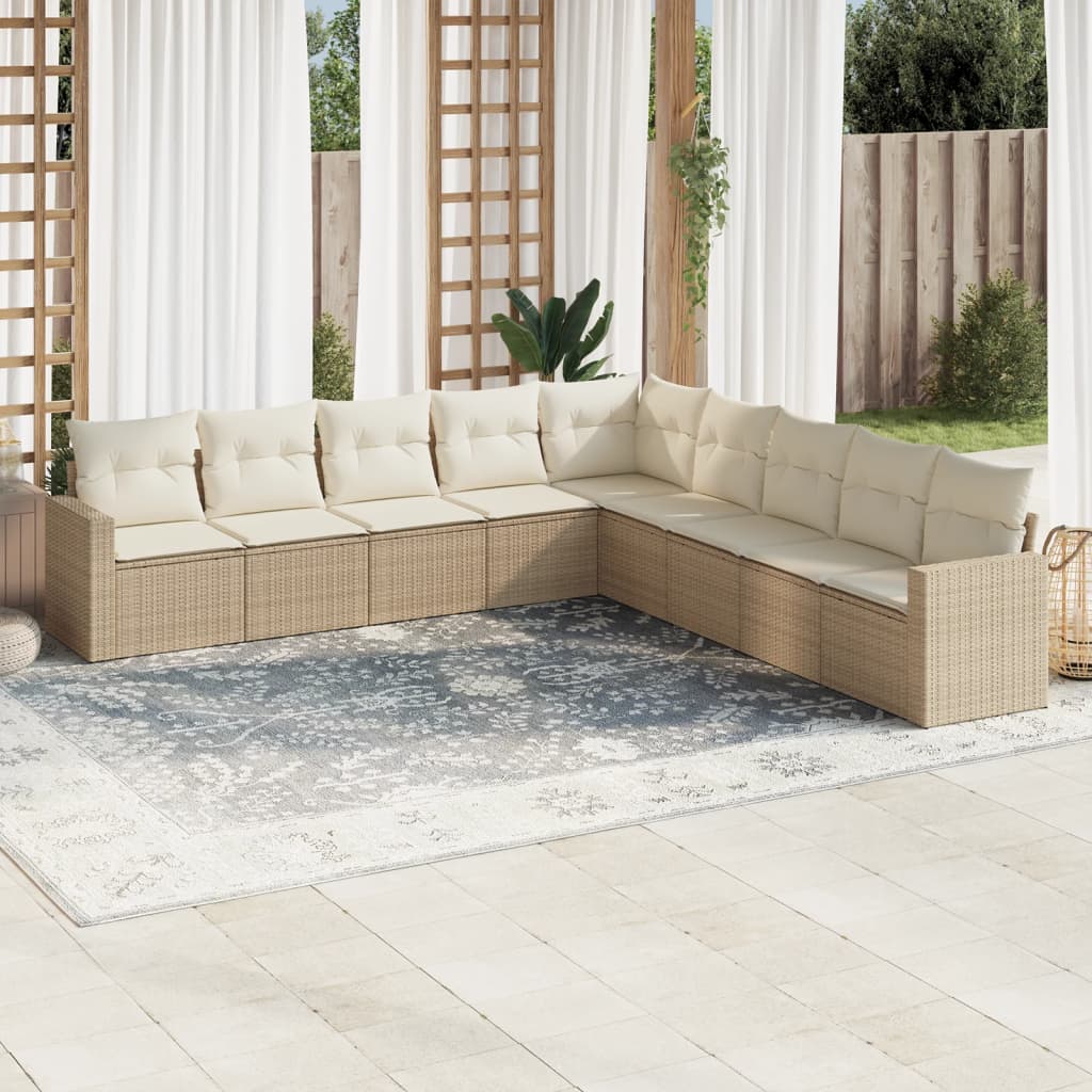 10-delige Loungeset met kussens poly rattan beige